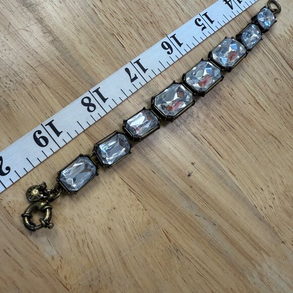 J Crew Gold-Tone Bracelet With Clear Glass Crystals & Toggle Clasp - Picture 9 of 9